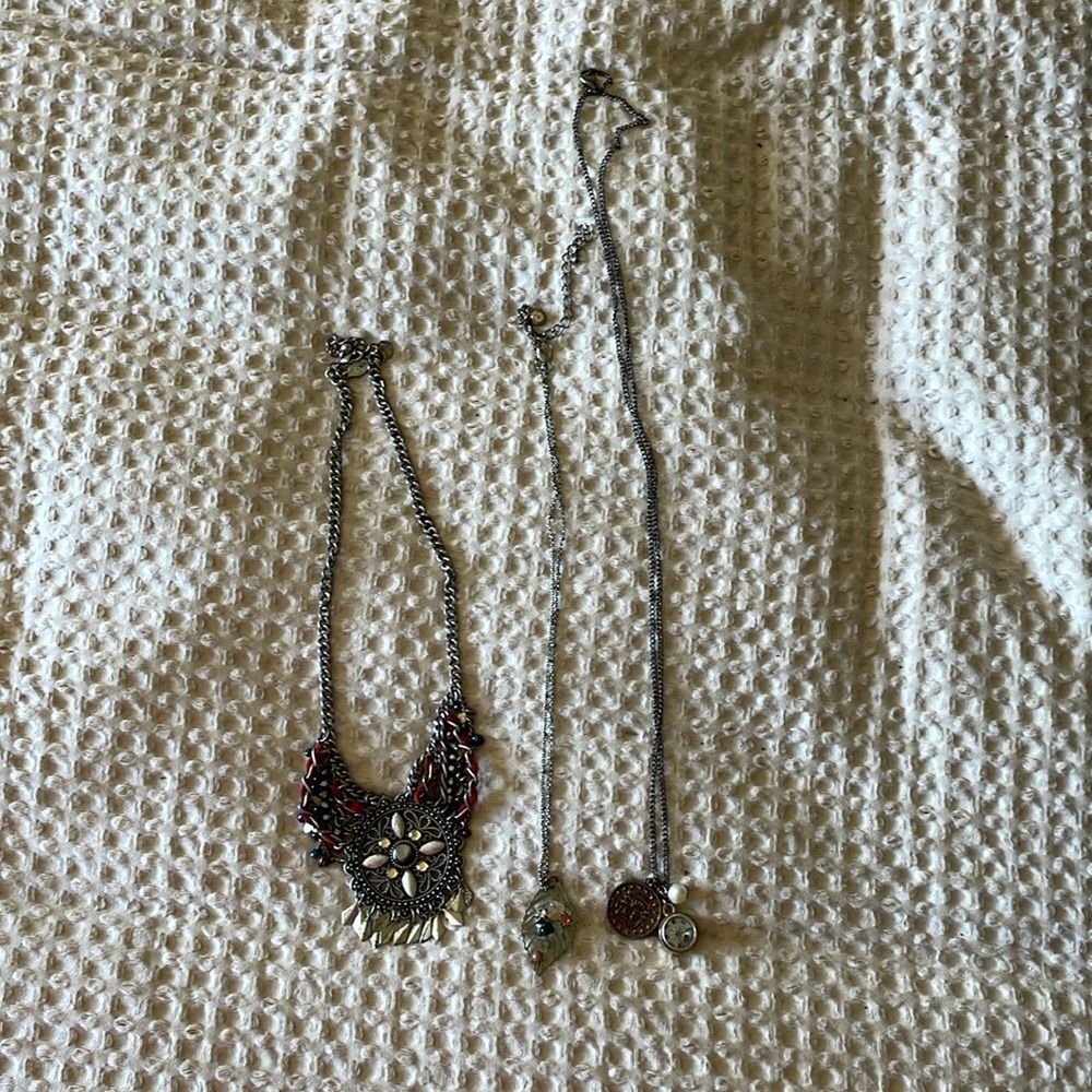 necklaces Bundle lot of 3  statement long chain earthy leaf boho compass nature